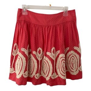 Nick & Mo Embroidered Coral & off White Boho Chic Cotton Skirt Size L